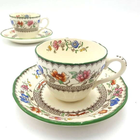 Set of 4 Spode Copeland "Chinese Rose" Teacups & Saucers Vtg England - Picture 11 of 16
